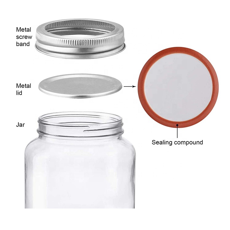 Clear 16oz 500ml Glass Mason Jar with Silver Metal Airtight Lids for Food Storage Canning