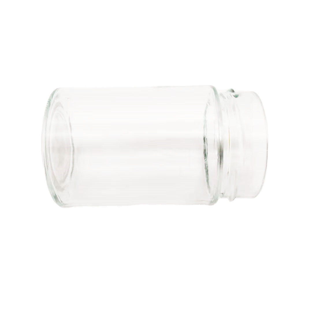 Clear 240ml cylindrical custom glass jars with high glod screw caps