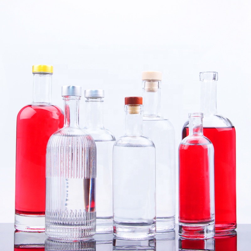 Clear 250ml 500ml 750ml 1L Vodka Glass Bottle With Cork Lid