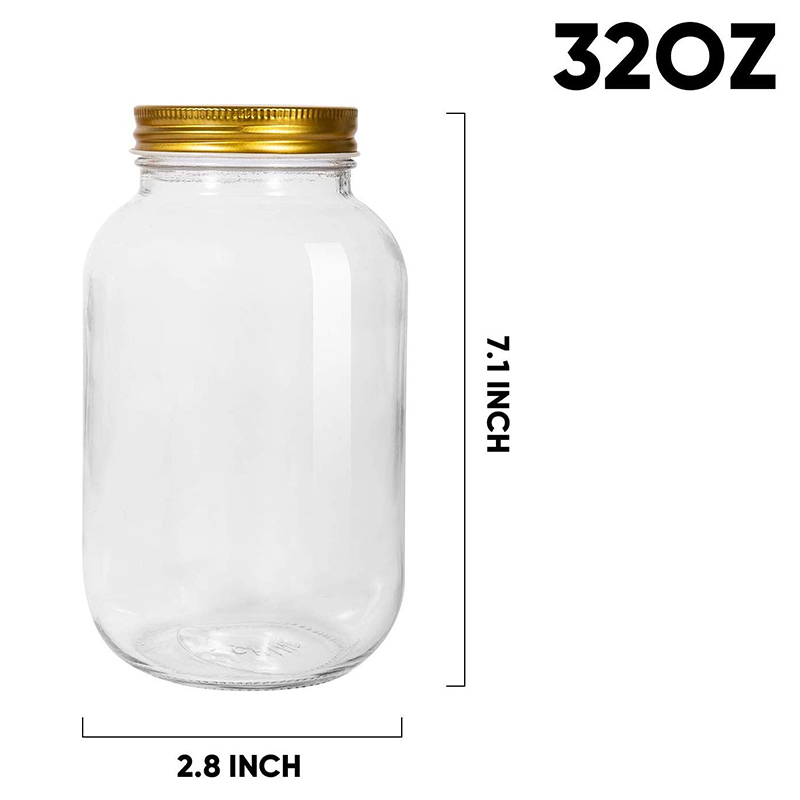 Clear 32oz Wide Mouth Glass Mason Jar Large Canning Jars Wholesale