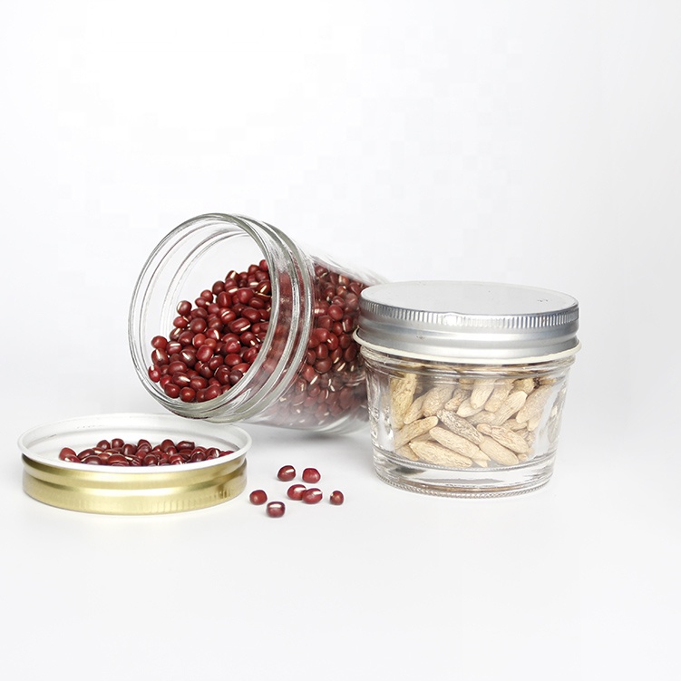 Clear 4 oz Glass Wide Mouth Tapered Mason Jar with Airtight Gold Silver Metal Lid For Jam Jelly Storage