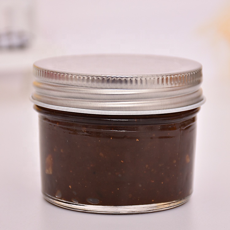 Clear 4 oz Glass Wide Mouth Tapered Mason Jar with Airtight Gold Silver Metal Lid For Jam Jelly Storage