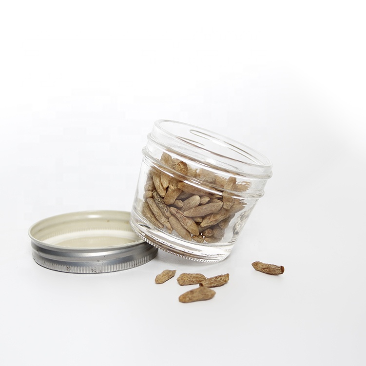 Clear 4 oz Glass Wide Mouth Tapered Mason Jar with Airtight Gold Silver Metal Lid For Jam Jelly Storage