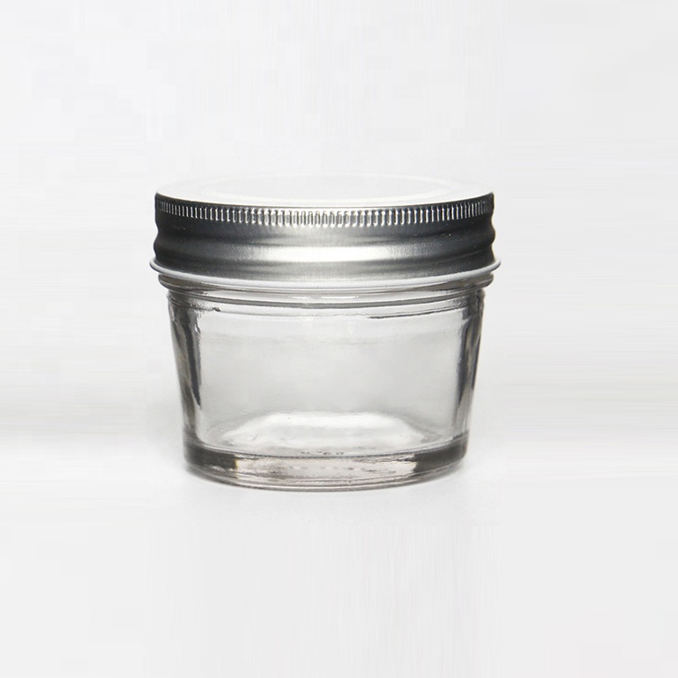 Clear 4 oz Glass Wide Mouth Tapered Mason Jar with Airtight Gold Silver Metal Lid For Jam Jelly Storage