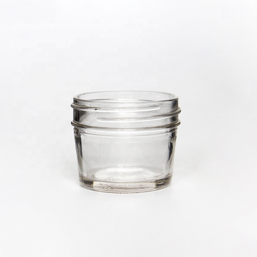 Clear 4 oz Glass Wide Mouth Tapered Mason Jar with Airtight Gold Silver Metal Lid For Jam Jelly Storage