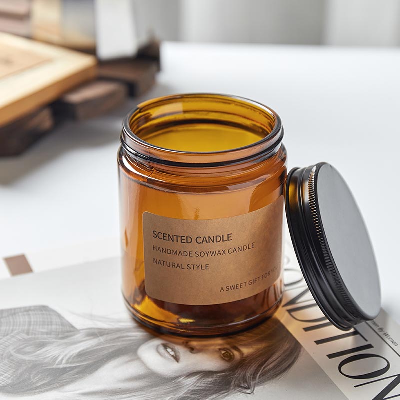 Clear 4oz 9oz Mason Food Jar Brown 16oz 8oz 9oz Straight Sided Amber Jars With Black Lid For Candle and Cosmetics