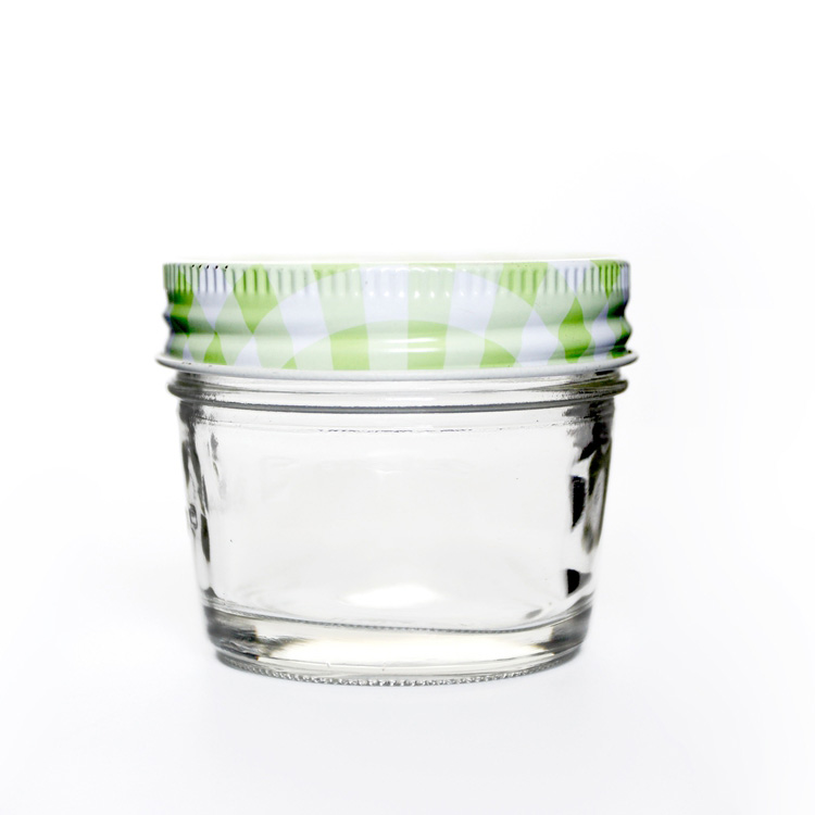 Clear 4oz Glass Wide Mouth Tapered Mason Jar with Airtight Gold Silver Metal Lid