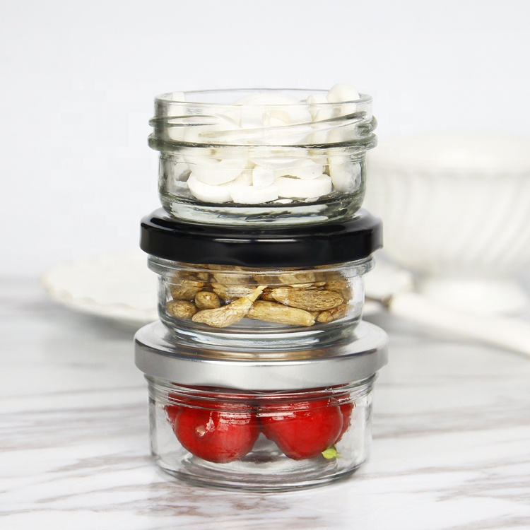 Clear 60ml 80ml Wide Mouth Glass Jam Jar With Metal Lug Cap For Caviar