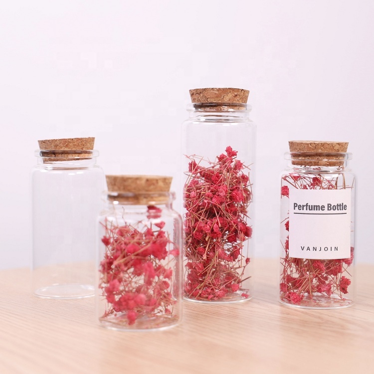 Clear 80ml 100ml 150ml 200ml  Glass Vials Tube Bottle With Wooden Cork For Safforn Spice Herb Storage