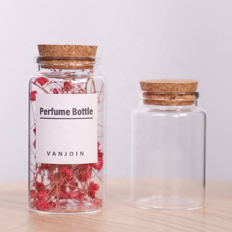 Clear 80ml 100ml 150ml 200ml Glass Vials Tube Bottle With Wooden Cork For Safforn Spice Herb Storage