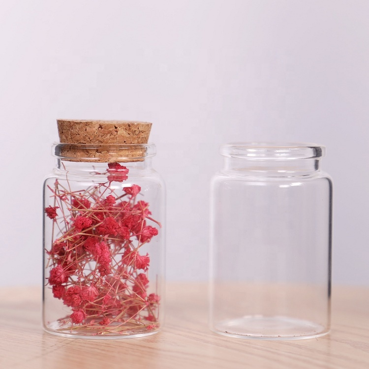 Clear 80ml 100ml 150ml 200ml Glass Vials Tube Bottle With Wooden Cork For Safforn Spice Herb Storage