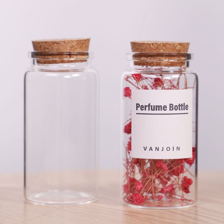 Clear 80ml 100ml 150ml 200ml Glass Vials Tube Bottle With Wooden Cork For Safforn Spice Herb Storage