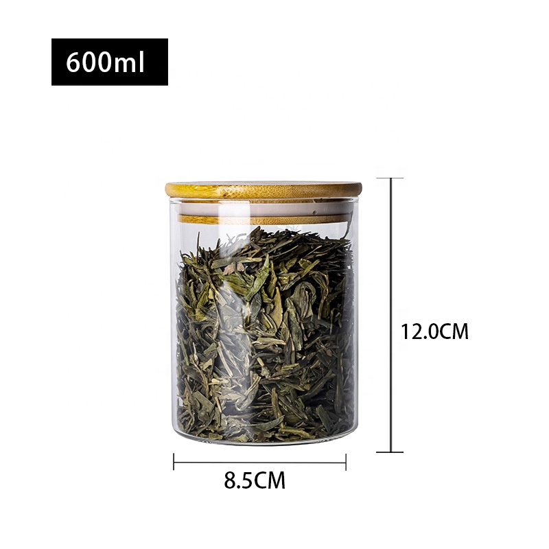 Clear Airtight Borosilicate Bamboo Lid Food Grade Coffee Containers Bottle Kitchen Glass Jars Storage