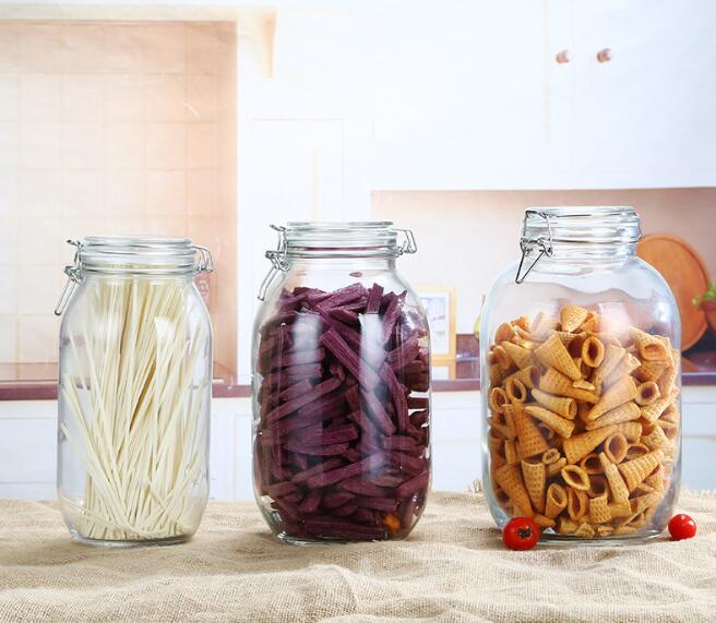 Clear Airtight Glass Jars With Snap Joint Cover Serving House Kitchen Pickles Spices Grains Coffee