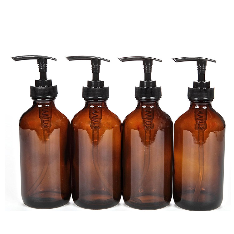 Clear Amber Blue Boston Round Bottle Cosmetic Round Glass Bottle With Spray Pump