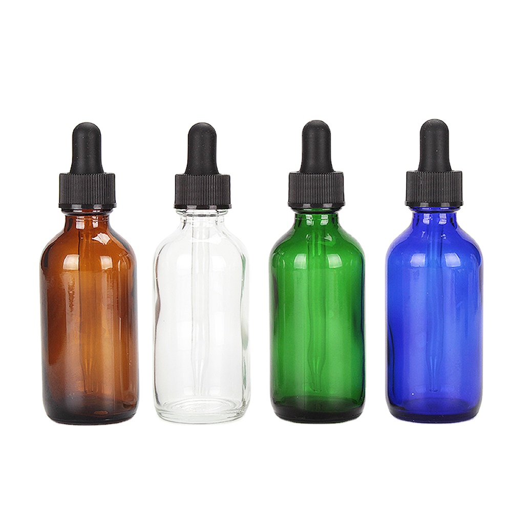 Clear Amber Green Blue 15ml 30ml 60ml 120ml Boston Round Glass Essential Oil Dropper Bottle with bamboo Dropper