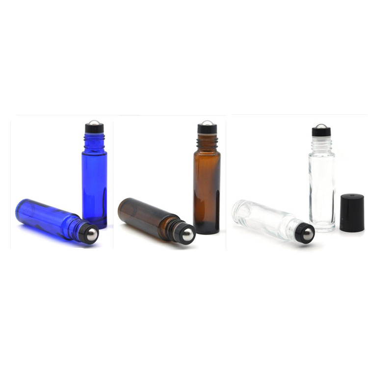 Clear Blue Amber 10ml Glass Roll On Bottles with New Style Stainless Steel Roller Ball for Essential Oils