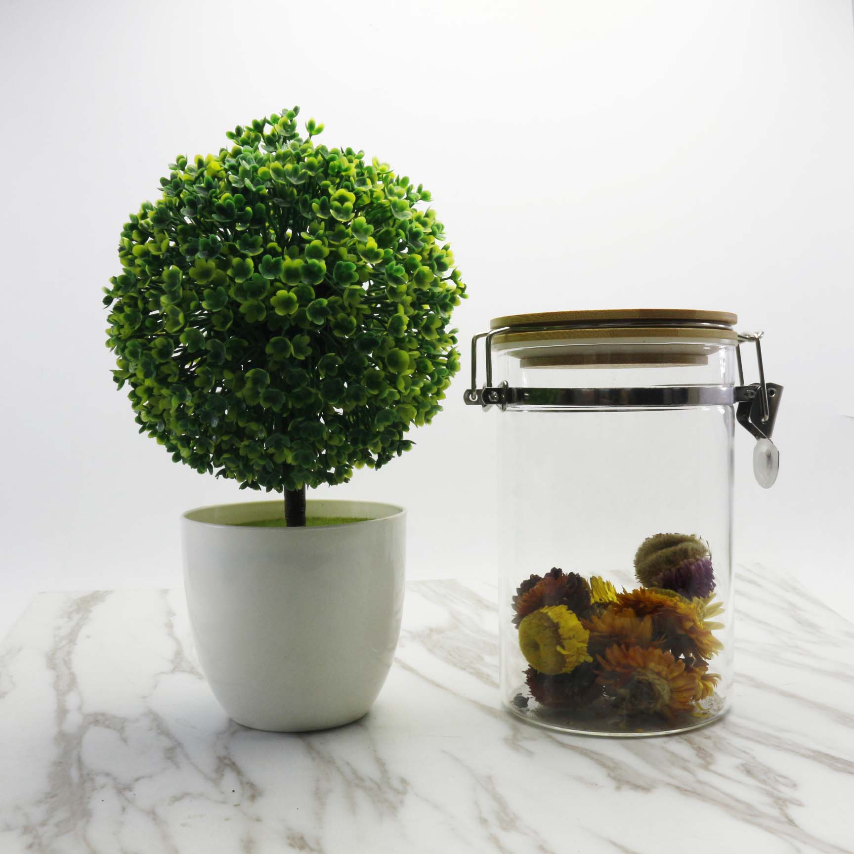 Clear Borosilicate Glass Food Storage Jar Canister Container with Airtight Locking Clamp Bamboo Lid BJ-CC25