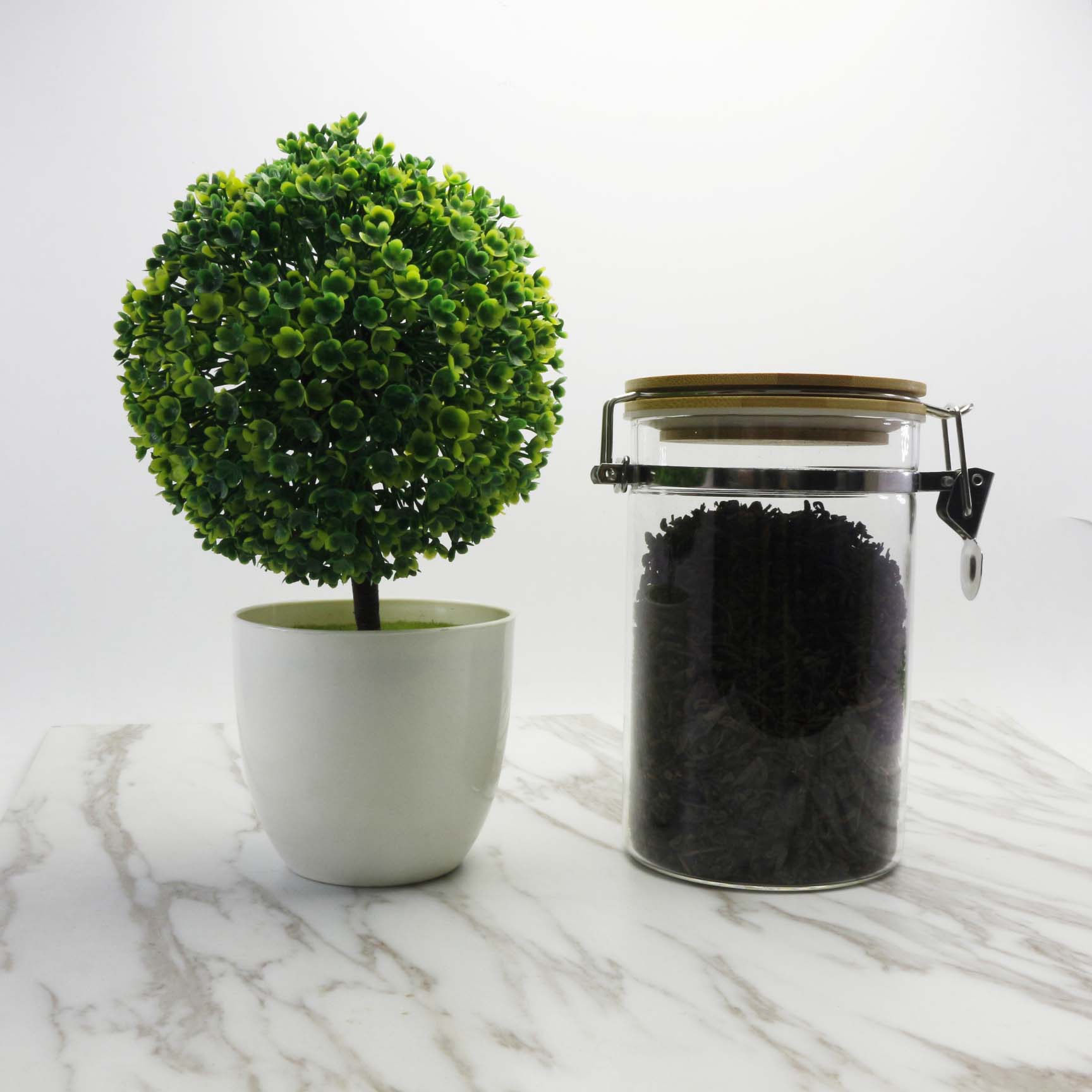 Clear Borosilicate Glass Food Storage Jar Canister Container with Airtight Locking Clamp Bamboo Lid BJ-CC25