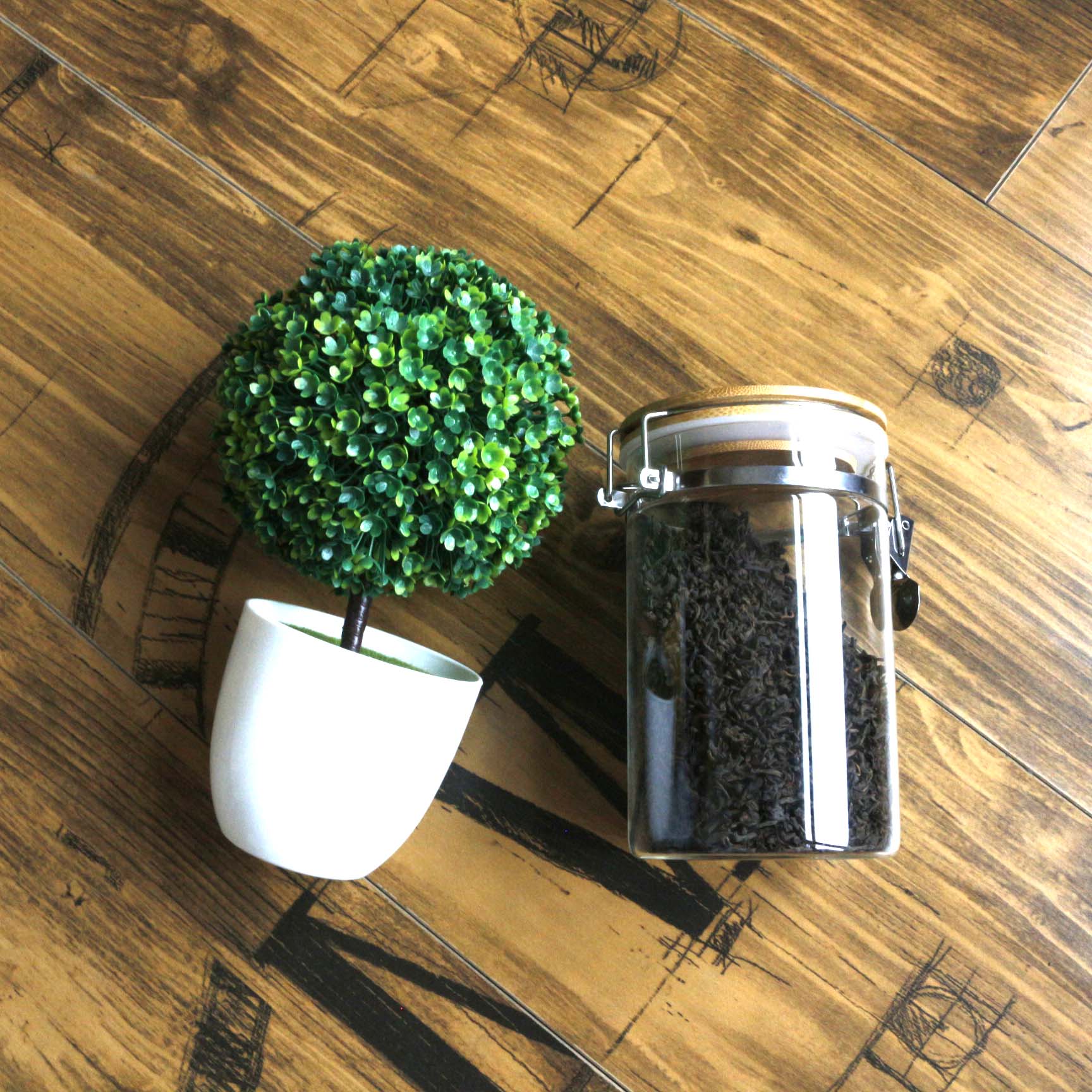Clear Borosilicate Glass Food Storage Jar Canister Container with Airtight Locking Clamp Bamboo Lid BJ-CC25