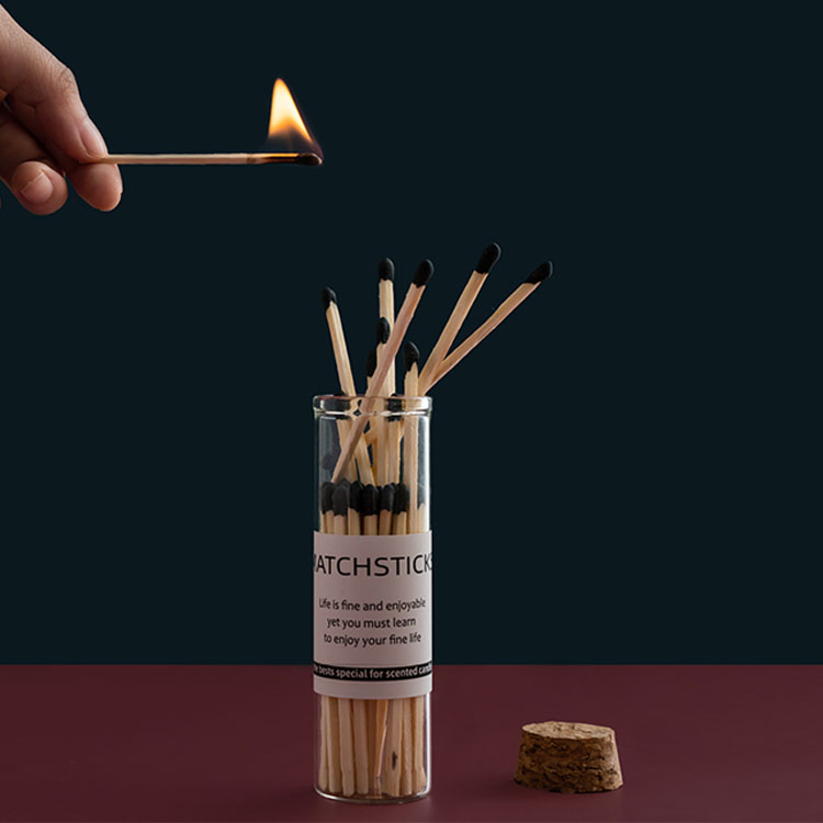 Clear Borosilicate Glass Lit Candle Wooden Matches Packing Storage Jar Glass with Cork lid