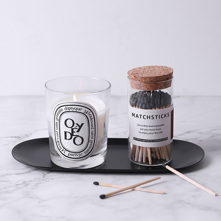 Clear Borosilicate Glass Lit Candle Wooden Matches Packing Storage Jar Glass with Cork lid