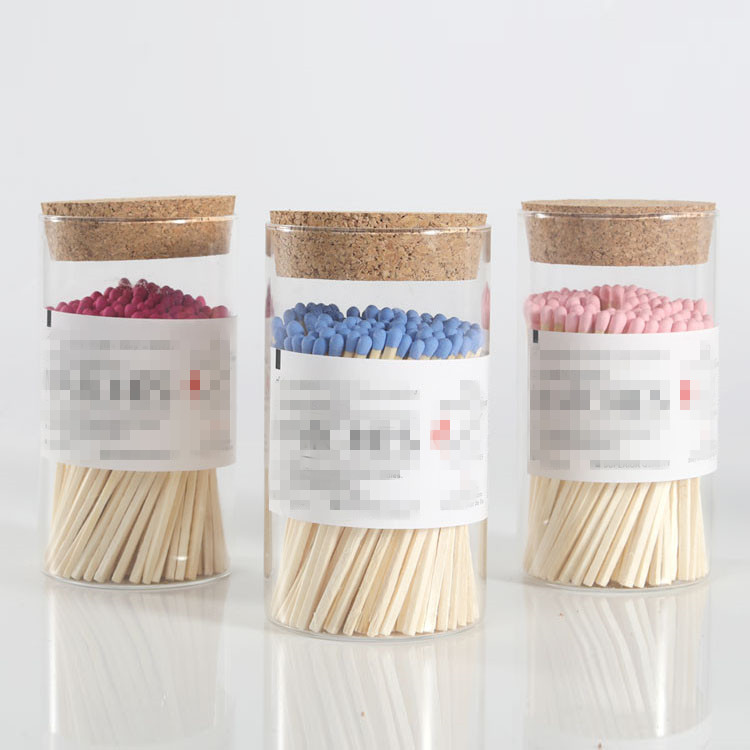 Clear Borosilicate Glass Lit Candle Wooden Matches Packing Storage Jar Glass with Cork lid