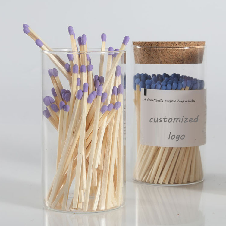 Clear Borosilicate Glass Lit Candle Wooden Matches Packing Storage Jar Glass with Cork lid