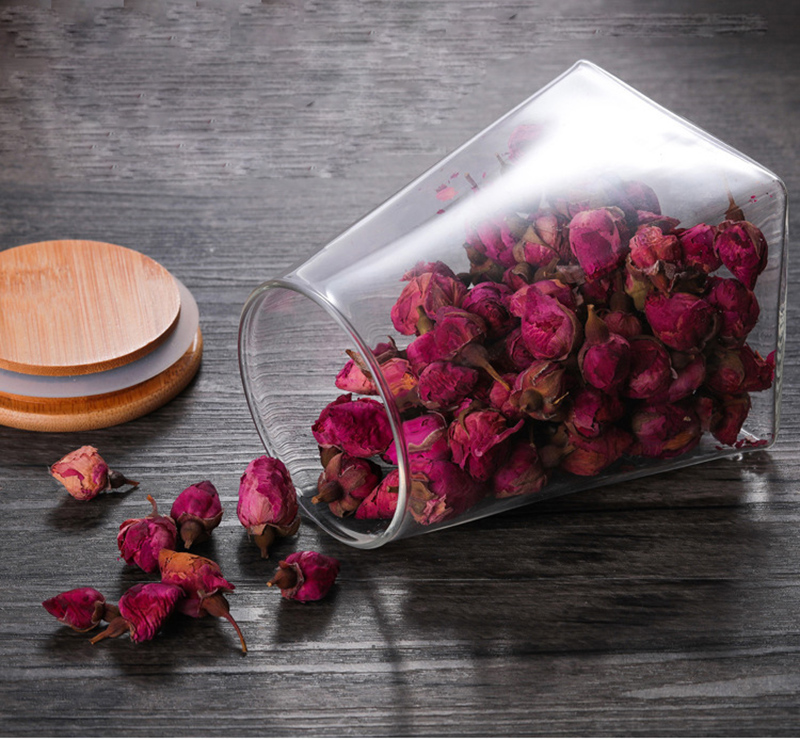 Clear Borosilicate Shaped Container Glassware Glass Jar with Bamboo Lid