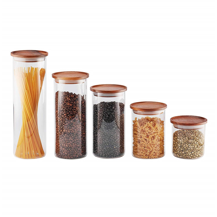 Clear Candy Jar Spice Condiment Glass Bottle Tea Storage Canister Transparent Food Storage Tank With Wooden Lid