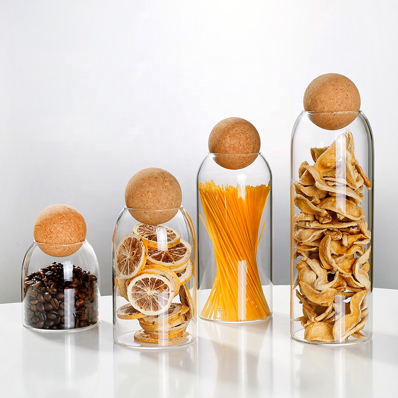 Clear Coffee Cookie Custom Empty Food Container Storage Airtight Mini Glass Jar With Cork