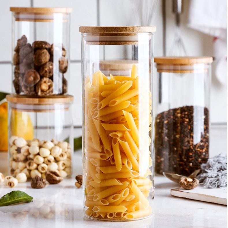 Clear Coffee Custom Empty Cylindrical Designer Food Fancy Bottle Glass Candy Storage Jar