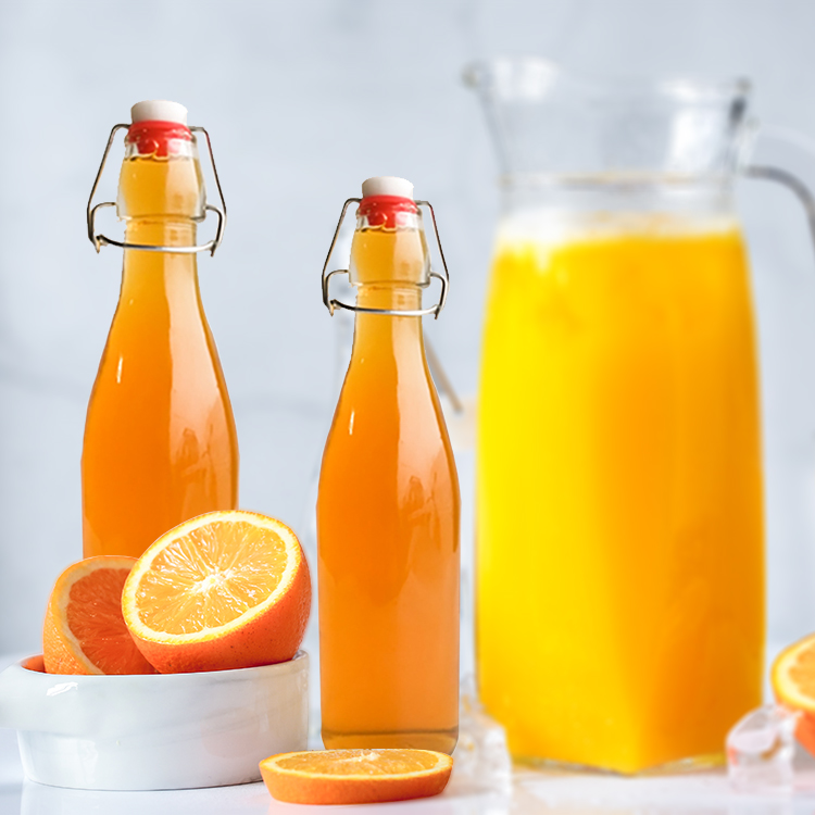 Clear Color Glass Material Round Shape Empty Glass Swing Top Bottles With Stoppers For Beverage