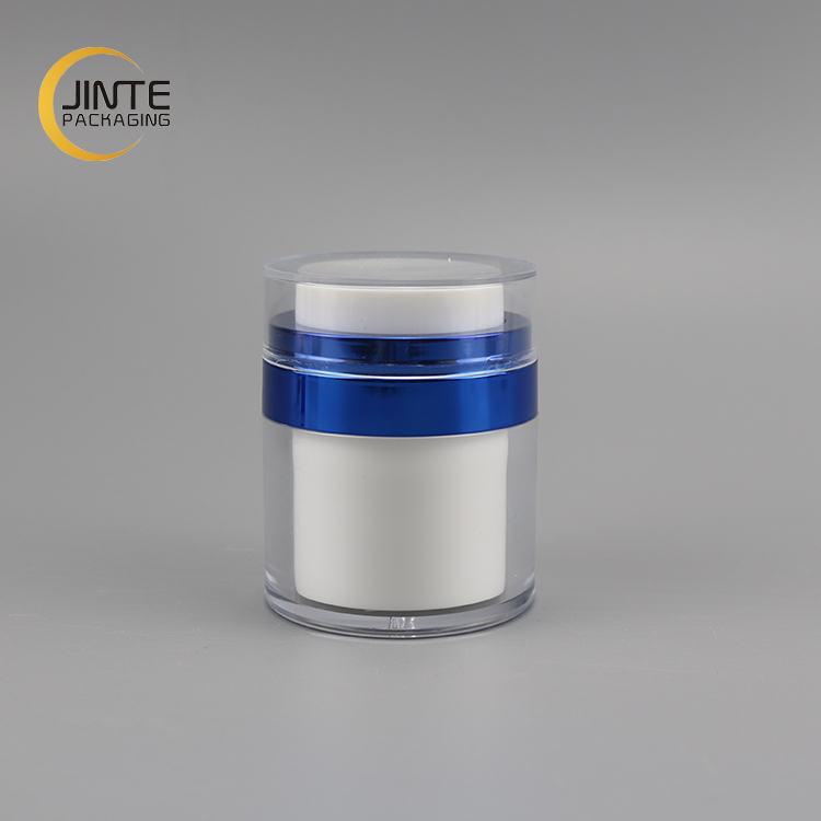 Clear Cosmetic Jar 15ml 30ml 50ml With White Liner And Metallic Bright Blue Neck Perfect For Medical Beauty Products