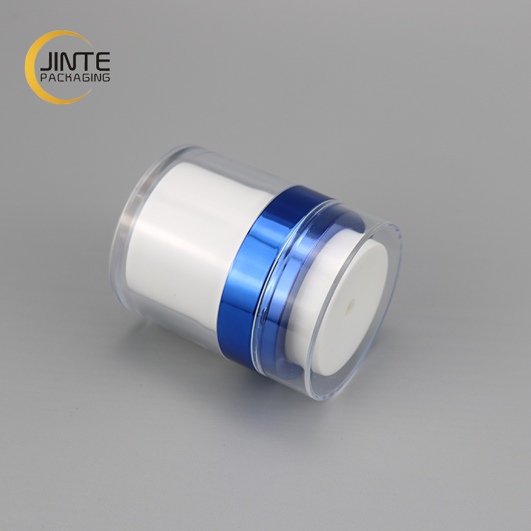 Clear Cosmetic Jar 15ml 30ml 50ml With White Liner And Metallic Bright Blue Neck Perfect For Medical Beauty Products