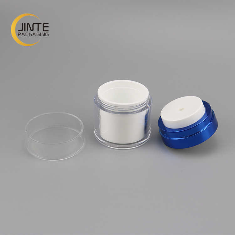 Clear Cosmetic Jar 15ml 30ml 50ml With White Liner And Metallic Bright Blue Neck Perfect For Medical Beauty Products