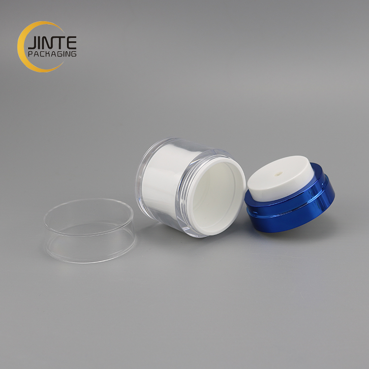 Clear Cosmetic Jar 15ml 30ml 50ml With White Liner And Metallic Bright Blue Neck Perfect For Medical Beauty Products