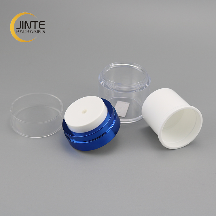 Clear Cosmetic Jar 15ml 30ml 50ml With White Liner And Metallic Bright Blue Neck Perfect For Medical Beauty Products