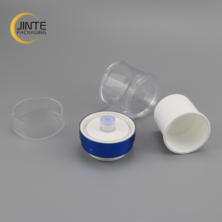 Clear Cosmetic Jar 15ml 30ml 50ml With White Liner And Metallic Bright Blue Neck Perfect For Medical Beauty Products