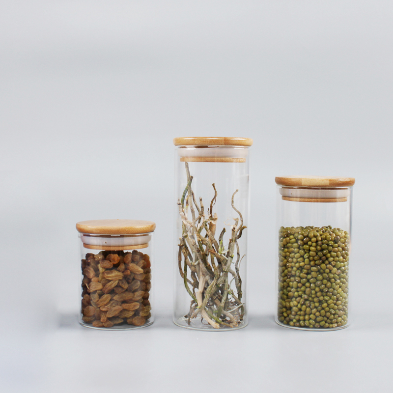 Clear Custom Empty Fancy Bottle Cookie Coffee Cylinder Borosilicate Storage Jar Glass