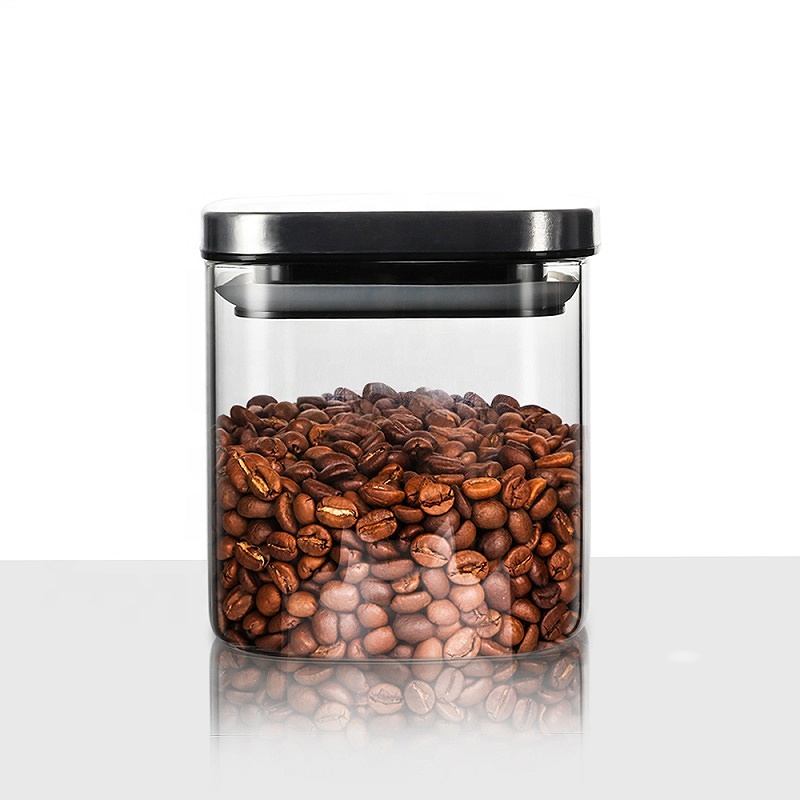 Clear Custom Empty Fancy Bottle Cookie Coffee Cylinder Storage Stash Square Glass Jars