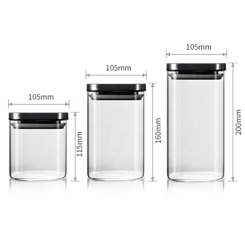 Clear Custom Empty Fancy Bottle Cookie Coffee Cylinder Storage Stash Square Glass Jars
