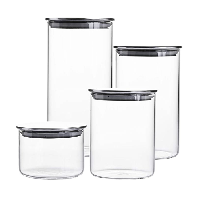 Clear Custom Empty Fancy Bottle Cookie Coffee Cylinder Storage Stash Square Glass Jars