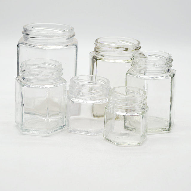 Clear Customized honhey Shaped Hexagonal Honey Hermetic Glass Jar