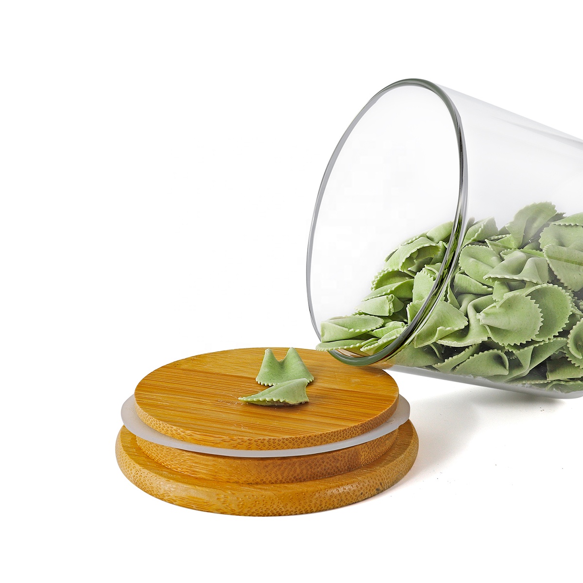 Clear Cylinder Containers with Wooden Lid High Borosilicate Glass Food Storage Jars