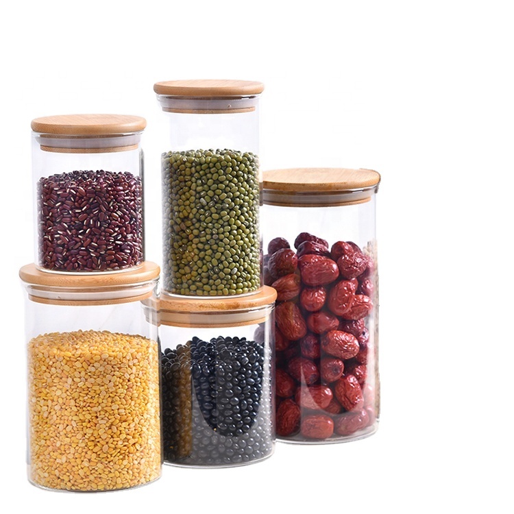 Clear Empty Coffee Cookie Food Storage Bamboo 100 Ml 150ml 180ml 200ml Glass Beauty Jars