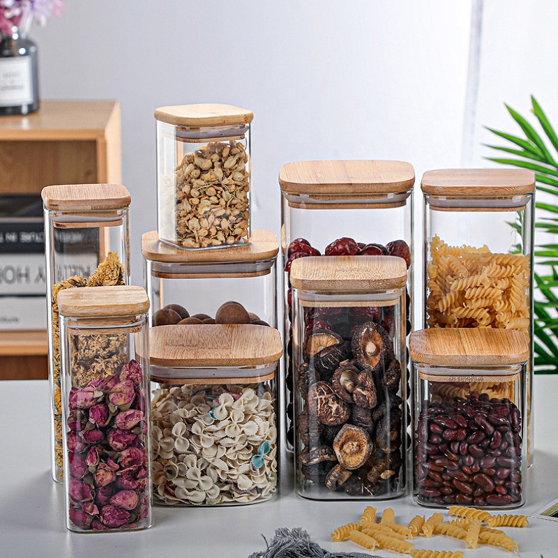 Clear Empty Food Storage Coffee Borosilicate Jam Cookie Candy Glass Honey Jar Square