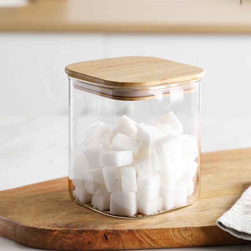 Clear Empty Food Storage Coffee Borosilicate Jam Cookie Candy Glass Honey Jar Square