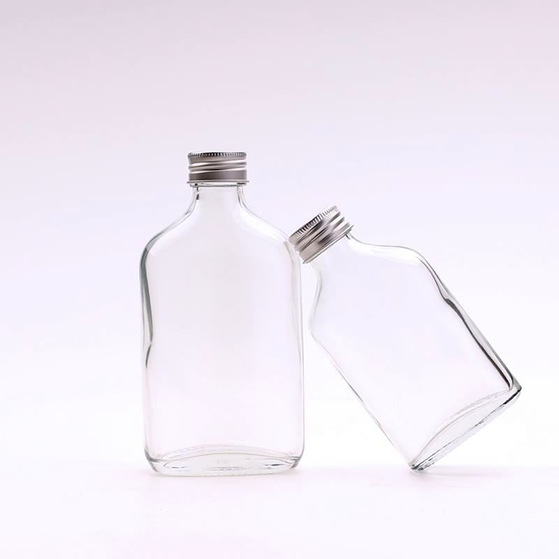 Clear Flat Hip Flask Beverage Packing Cold Brew Coffee Whisky Glass Bottles For Liquor Tea