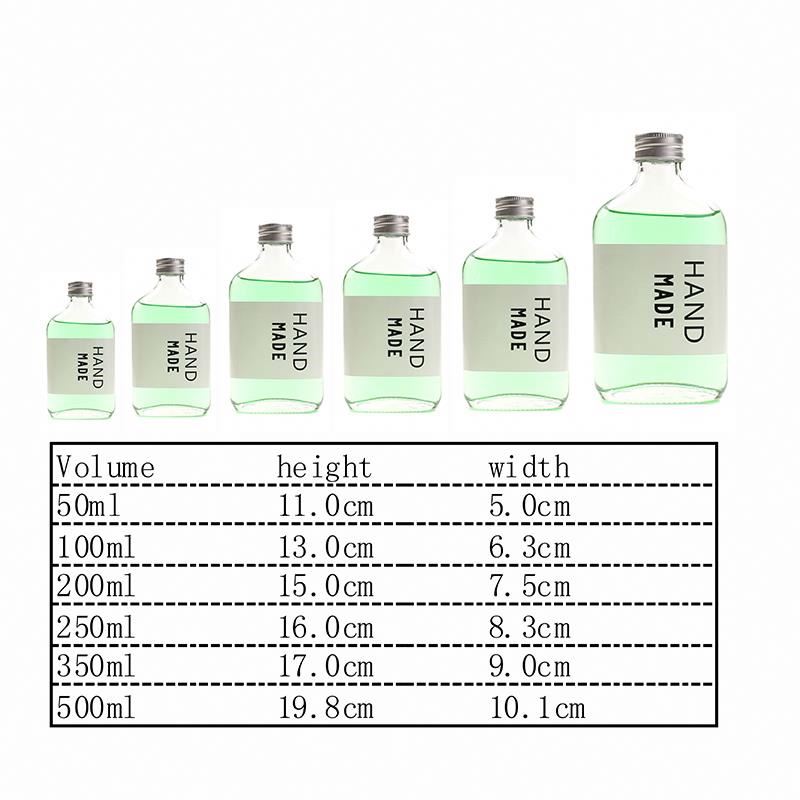 Clear Flat Hip Flask Beverage Packing Cold Brew Coffee Whisky Glass Bottles For Liquor Tea
